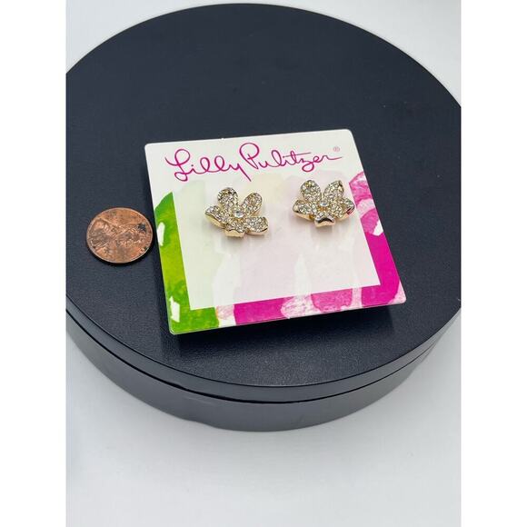 Lilly Pulitzer Beach Club Blooms Pave Flower Stud Gold Tone‎ Earrings New - Picture 7 of 8